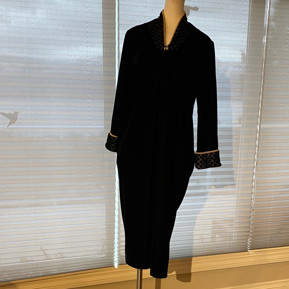 Jasmine Rose Black velvet kaftan with gold shawl neckline & cuffs